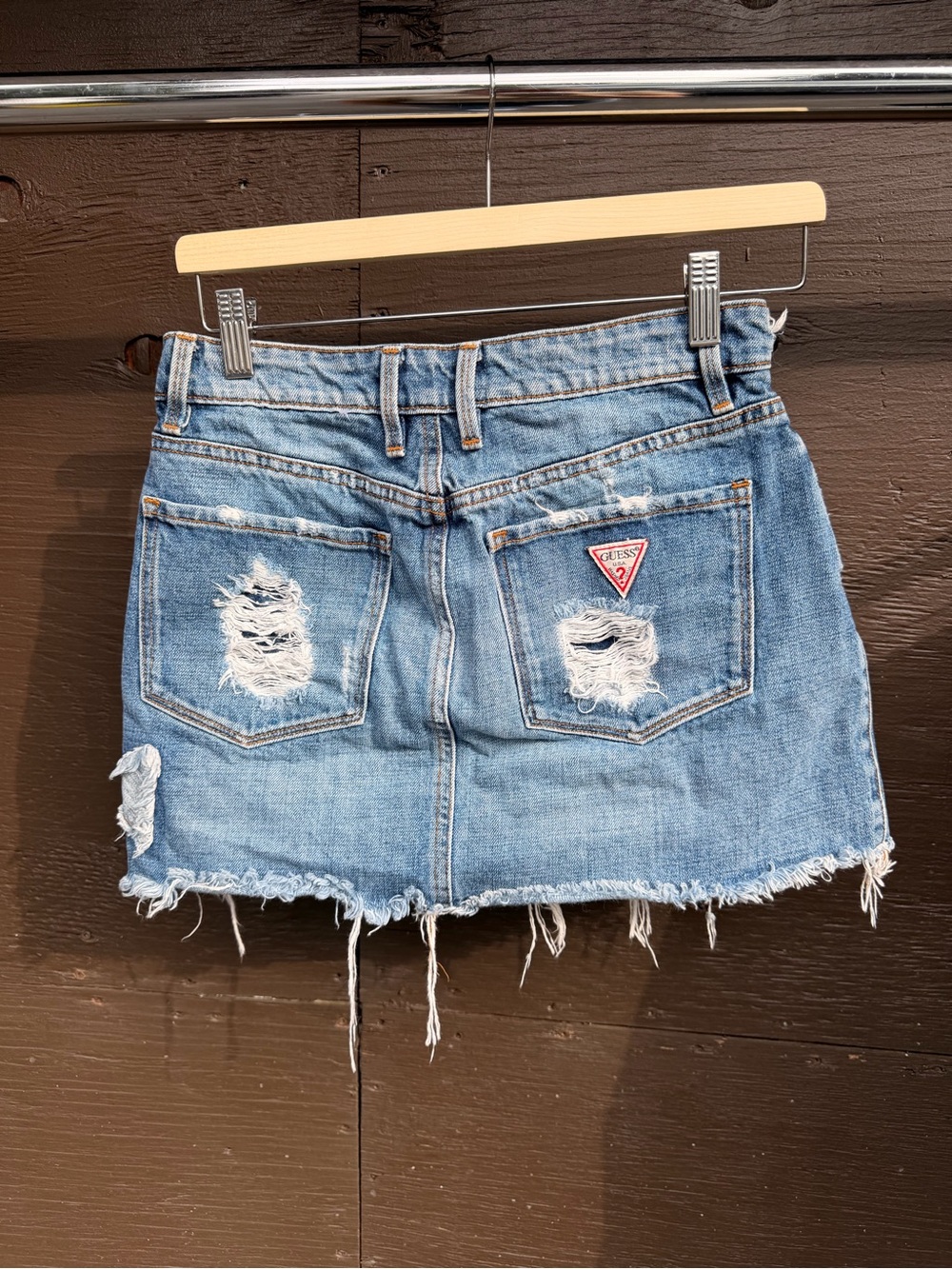 Vintage GUESS Distressed Light Blue Denim Mini Skirt